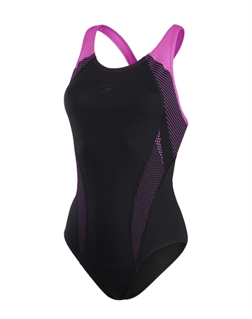 Speedo Fit Laneback Badedragter Sort-Lilla Dame