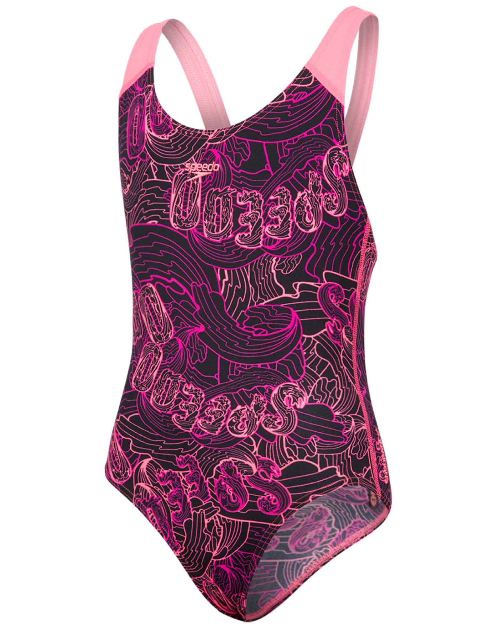 Speedo Badedragt Splashback Sort-Pink Pige